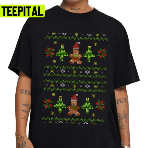 Holiday Gingerbread And Christmas Tree Knit Pattern Ugly Unisex Sweatshirt