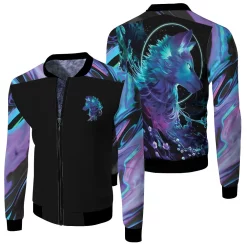 Holographic Wolf 3d Fleece Bomber Jacket