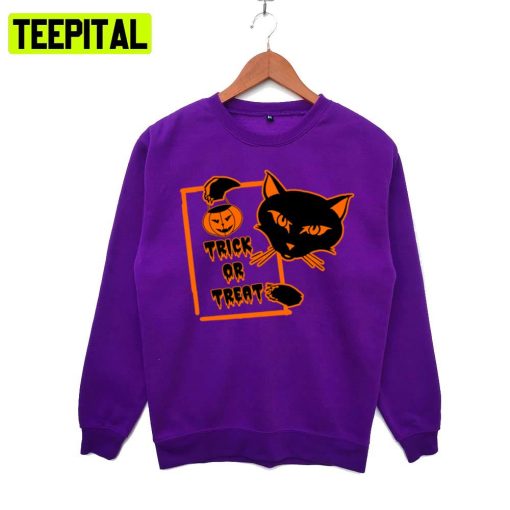 Horror Black Cat Trick Or Treat Halloween Illustration Hoodie