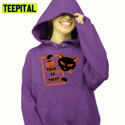 Horror Black Cat Trick Or Treat Halloween Illustration Hoodie