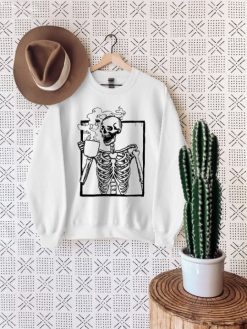 Hot Coffee Skeleton Halloween Sweatshirt