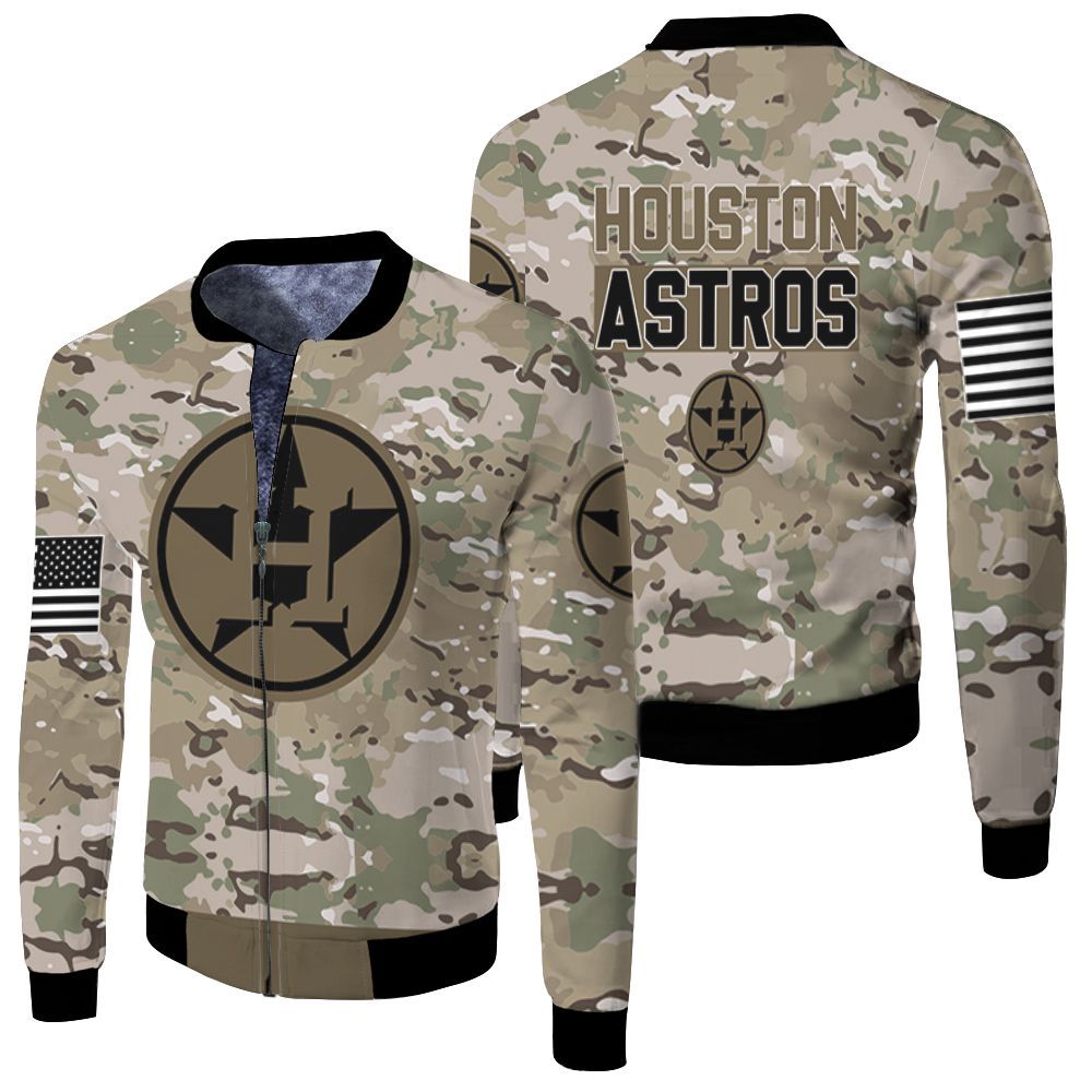 Houston Astros Camouflage Veteran 3d Jersey Fleece Bomber Jacket