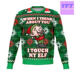 I Touch My Elf Offensive Meme 2022 Design 3d Ugly Christmas Sweater