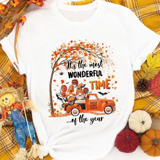 It’s The Most Wonderful Time Of The Year Happy Halloween Gnomies Truck Trending Unisex Shirt