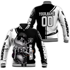 Jack Skellington Las Vegas Raiders 3d Personalized Baseball Jacket