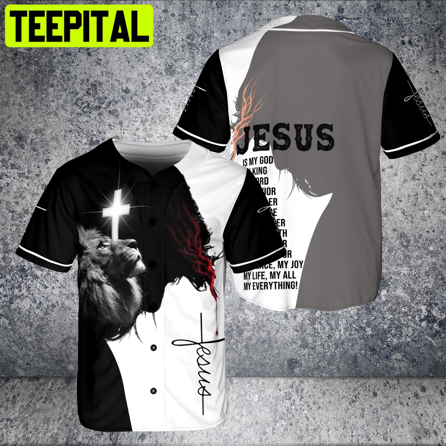 White Jesus Baseball Jersey Christian Cross Angel Wings Pattern