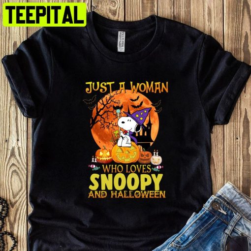 Just A Woman Who Lives Snoopy And Halloween Snoop Dog Autumn Pumpkins Trending Unisex Shirt