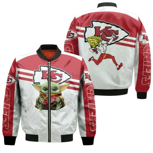 Kansas City Chiefs Baby Yoda Hug Chiefs Ball Logo 2d Bomber Jacket