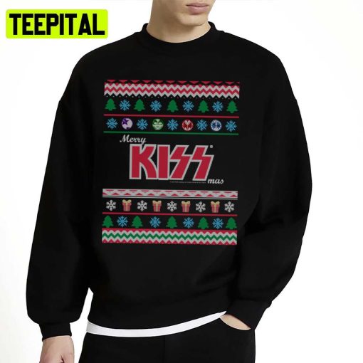 Kiss The Band Merry Kissmas Knit Pattern Ugly Unisex Sweatshirt