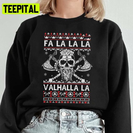 Knit Pattern Fa La La Valhalla Viking Skull Ugly Unisex Sweatshirt