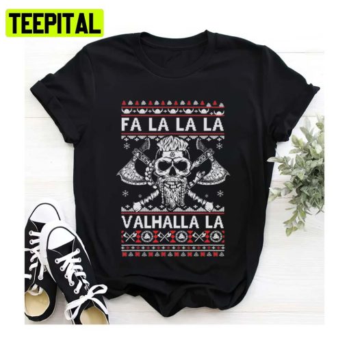 Knit Pattern Fa La La Valhalla Viking Skull Ugly Unisex Sweatshirt