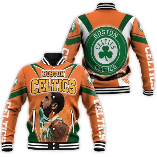 Kyrie Irving 11 Boston Celtics Orange Background Baseball Jacket