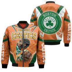 Kyrie Irving 11 Boston Celtics Orange Background Bomber Jacket