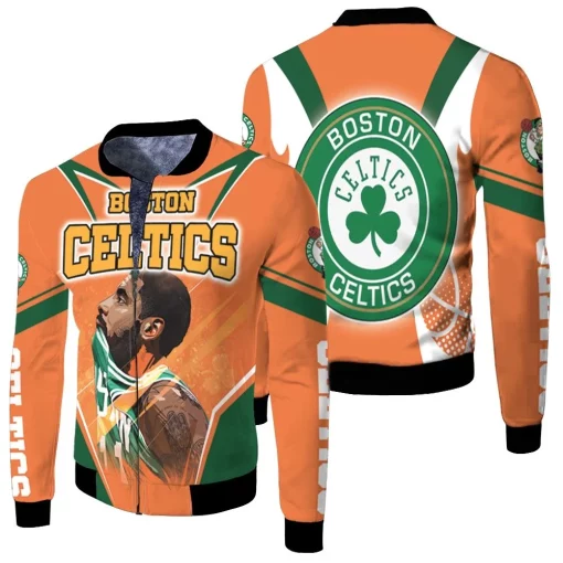 Kyrie Irving 11 Boston Celtics Orange Background Fleece Bomber Jacket