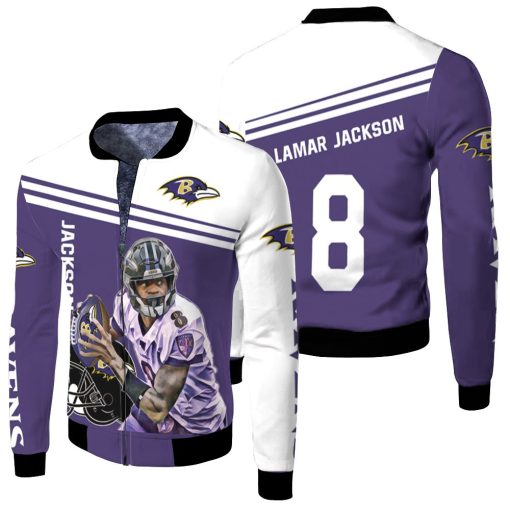 Lamar Jackson Baltimore Ravens 8 Legend 3d Fleece Bomber Jacket