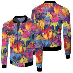 Laurel Burch Cat Painting 3d Jersey Fleece Bomber Jacket