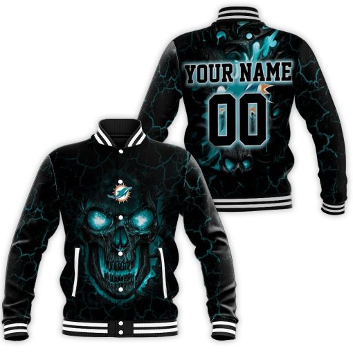 Lava Skull Dolphins 3d Personalized Baseball Jacket