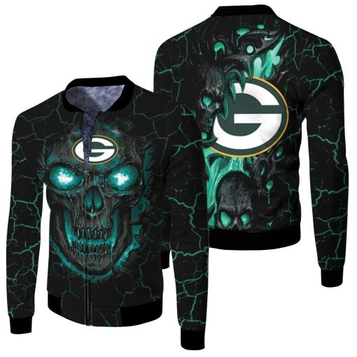 Lava Skull Green Bay Packers 3d Jersey Fleece Bomber Jacket