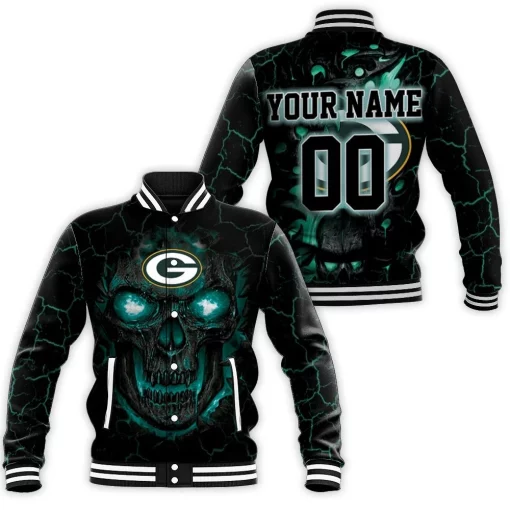 Lava Skull Green Bay Packers 3d Personalized Baseball Jacket