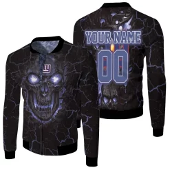 Lava Skull New York Giants 3d Personalized Fleece Bomber Jacket