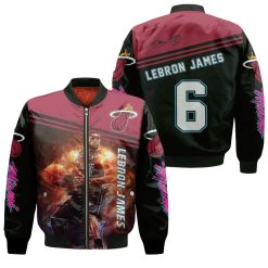 Lebron James 6 Miami Heat Legend Dribbling Fire For Fan Bomber Jacket