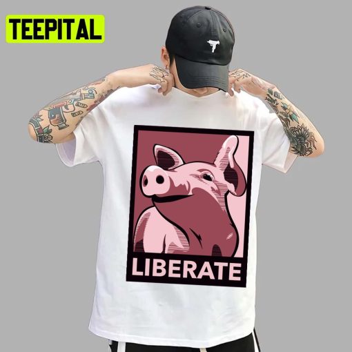 Liberate Poster Style Rose Funny Pig Design Unisex T-Shirt