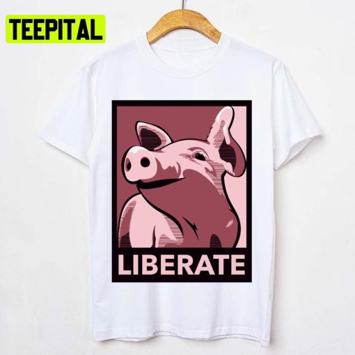 Liberate Poster Style Rose Funny Pig Design Unisex T-Shirt