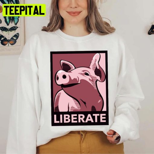 Liberate Poster Style Rose Funny Pig Design Unisex T-Shirt