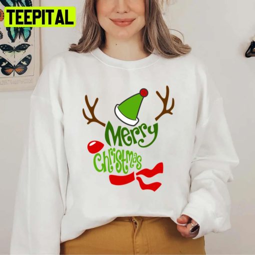 Long Merry Christmas Reindeer Xmas Art Unisex Sweatshirt