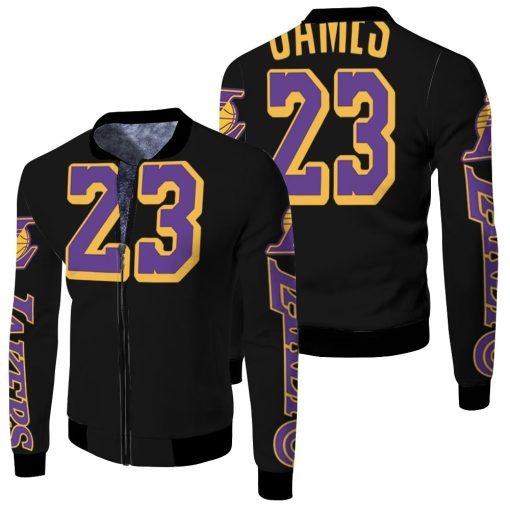 Los Angeles Lakers 23 Lebron James Fleece Bomber Jacket