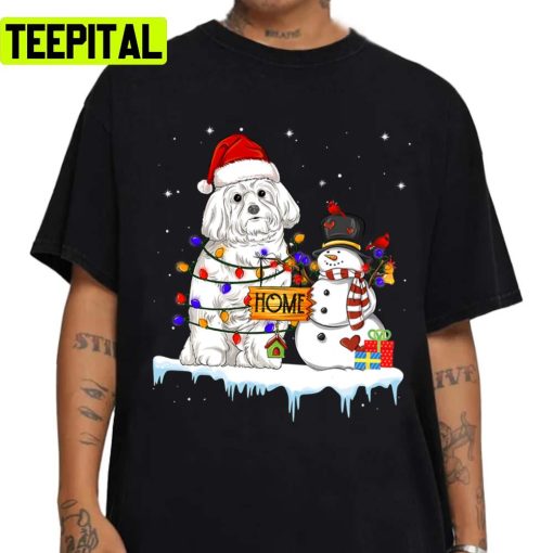 Maltese Dog Christmas Snowman Funny Art Unisex Sweatshirt