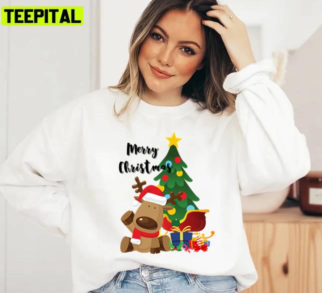 Matching Family Reindeer Funny Reindeer And Christmas Tree Unisex Sweatshirt