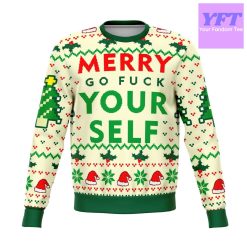 Merry Go F Yourself Funny Meme 2022 Design 3d Ugly Christmas Sweater