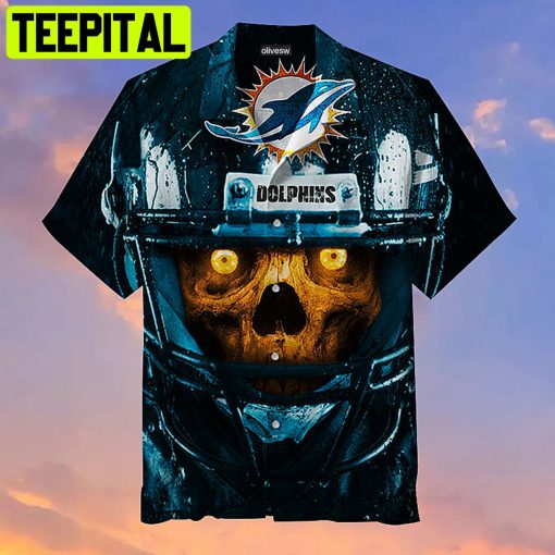 Miami Dolphin 3D Skull Face All Over Print Hawaiian Shirt