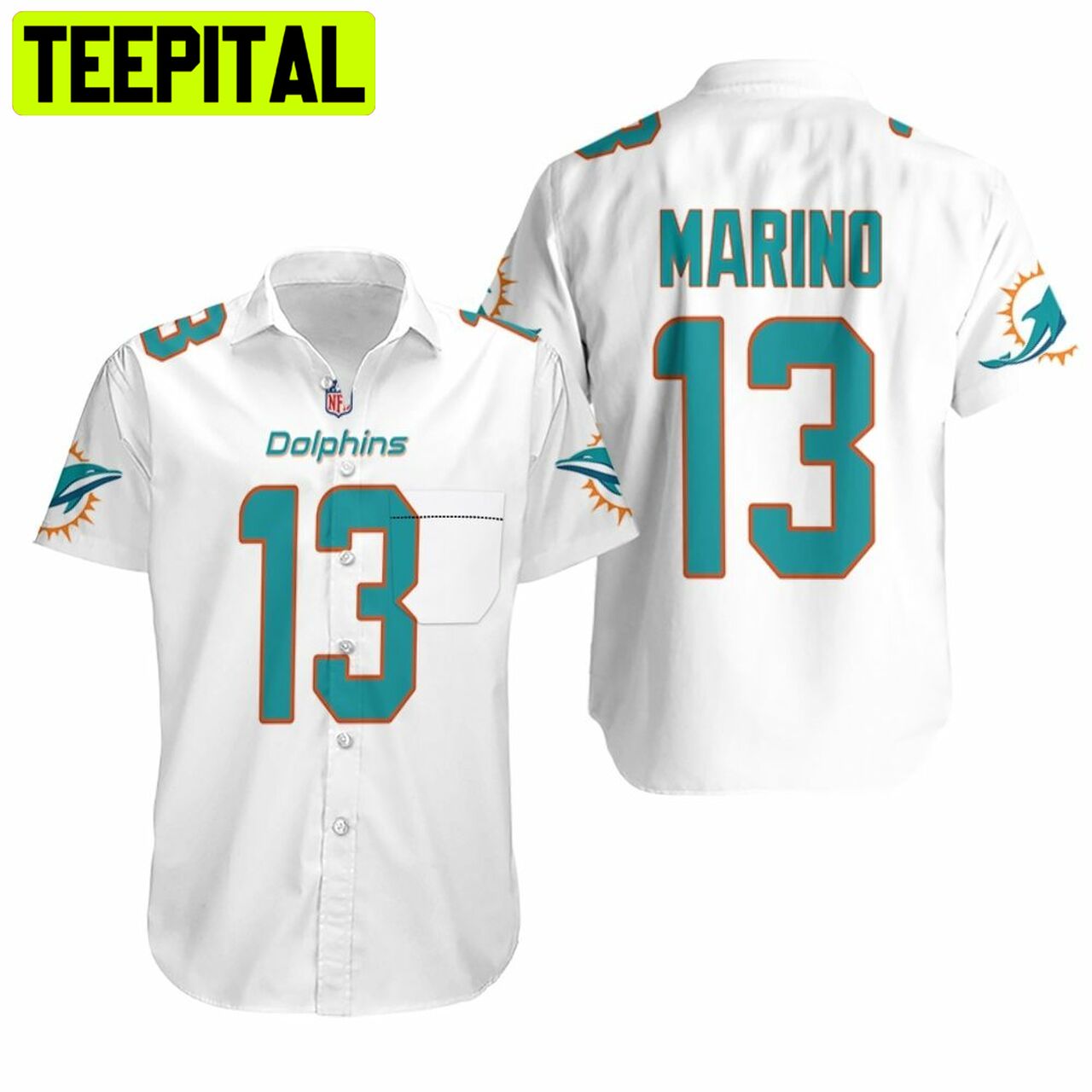 Miami Dolphins Dan Marino #13 NFL Logo Teams Hawaiian Shirt