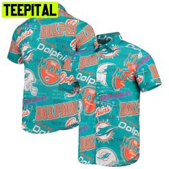 Miami Dolphins FOCO Thematic Button Up Aqua Hawaiian Shirt