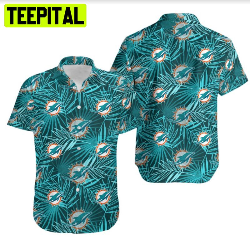 Miami Dolphins Leaf and Logo Hawaiian Shirt