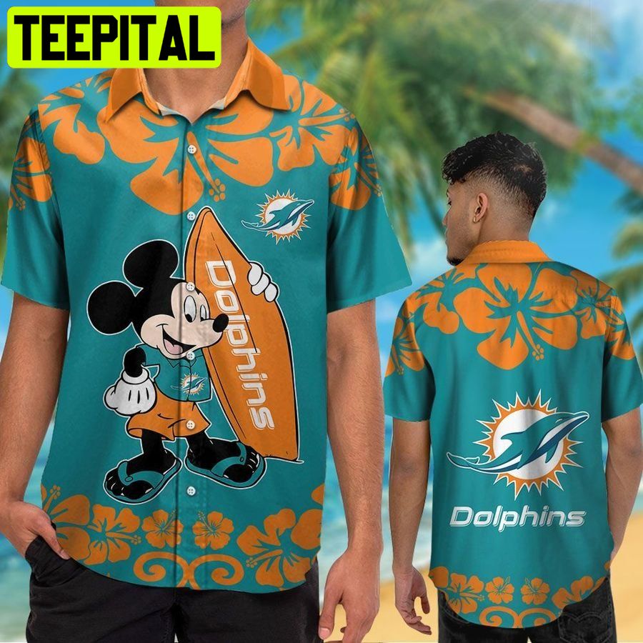 Miami Dolphins Mickey Mouse Tropical Aloha Hawaiian Shirt
