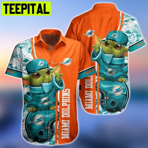 Miami Dolphins NFL and Short Baby Yoda Floral Hawaiian Shirt