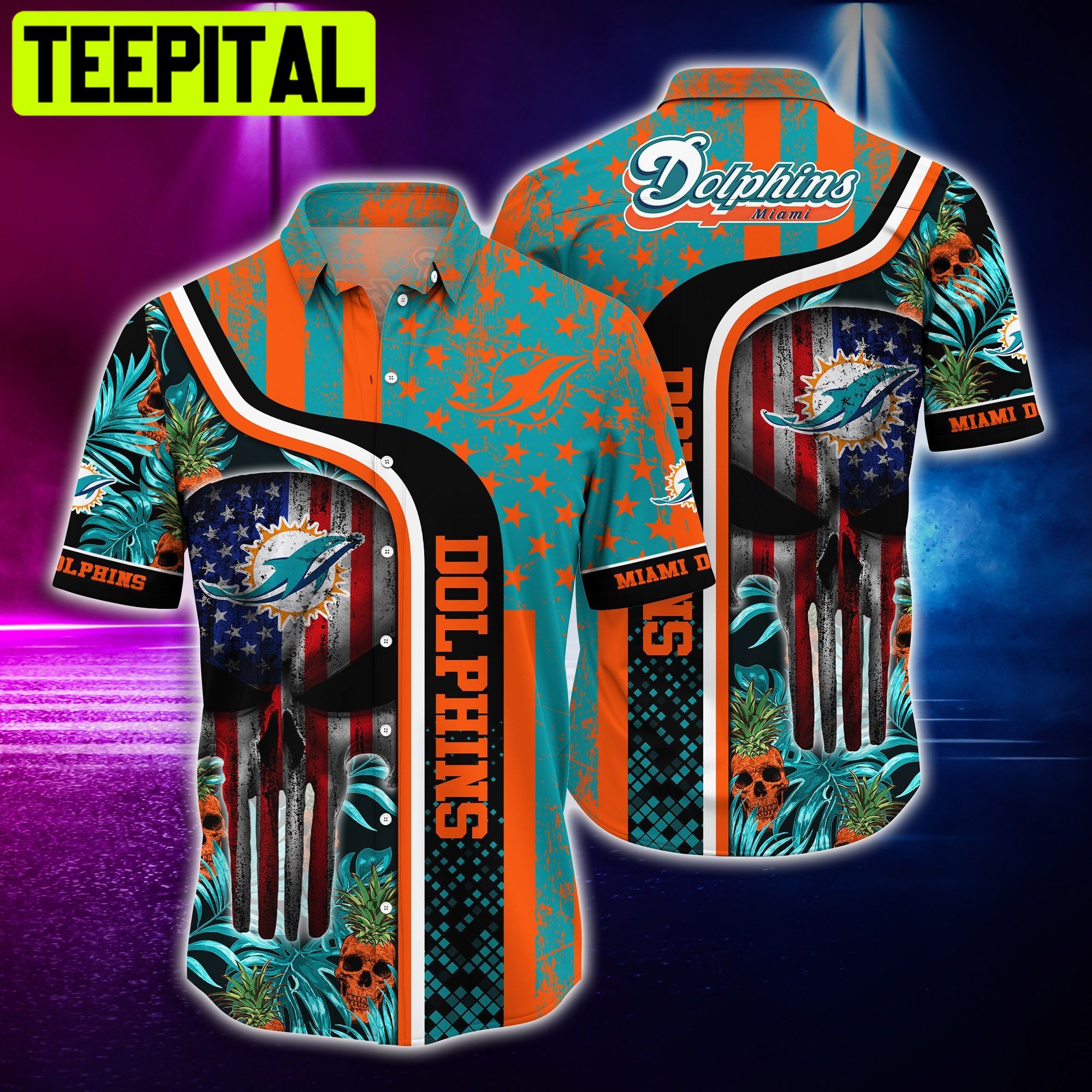 Miami Dolphins NFL and T-shirt Skull Tropical Hawaiian Shirt