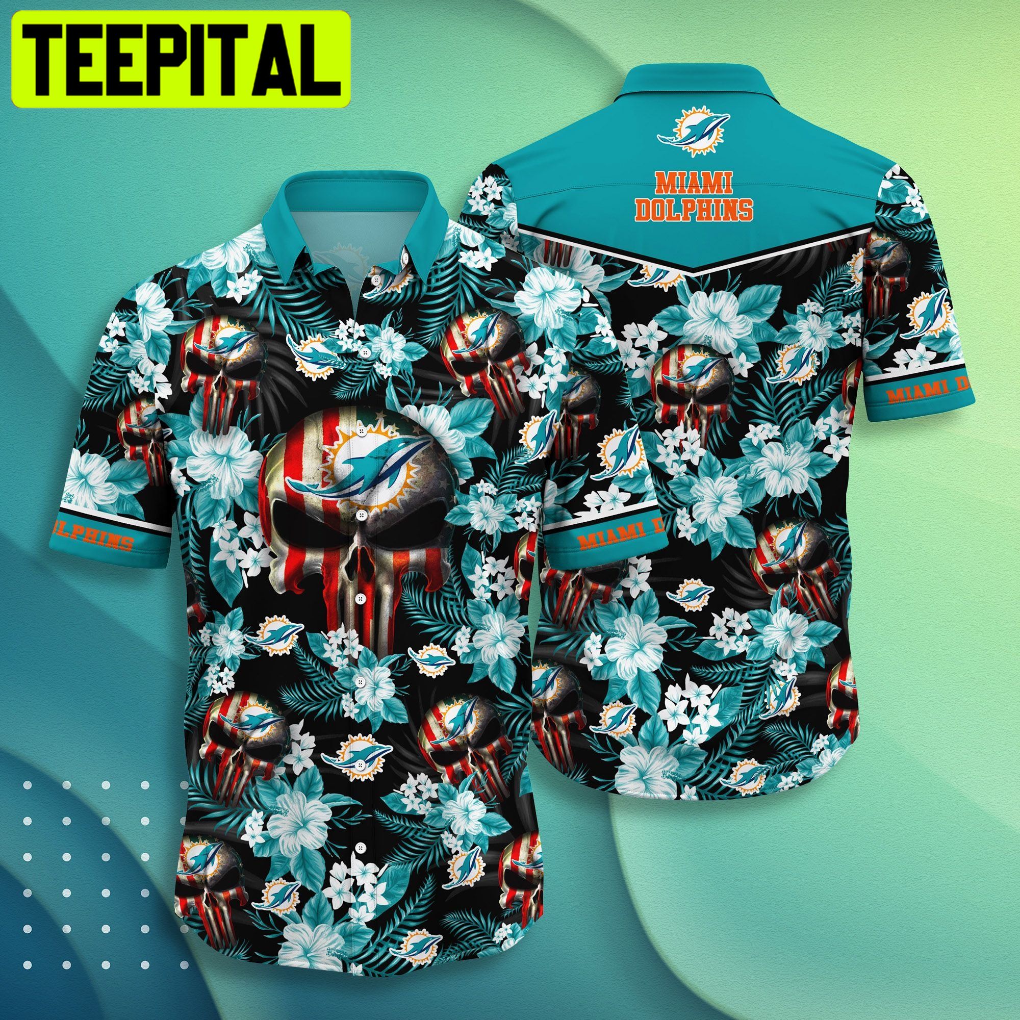 Miami Dolphins NFL Skull Flower T-shirt Style Hot Trending Hawaiian Shirt