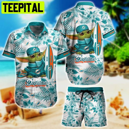 Miami Dolphins NFL Summer Yoda Surfboard and Short 3D For Fans Hawaiian Shirt