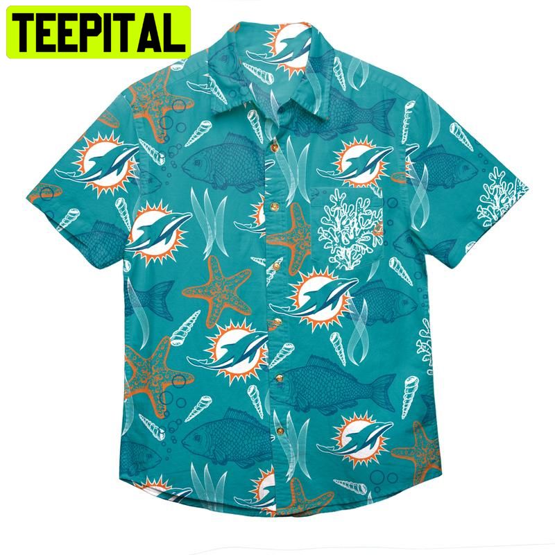 MIAMI DOLPHINS SHIRT NFL MENS FLORAL BUTTON UP Hawaiian Shirt