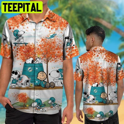 Miami Dolphins Snoopy Autumn Tropical Aloha Hawaiian Shirt