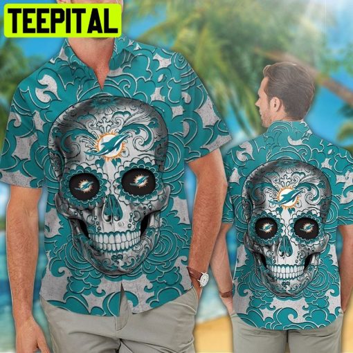 Miami Dolphins Sugar Skull Tropical Aloha Hawaiian Shirt