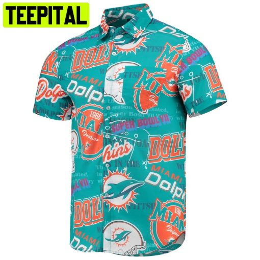 Miami Dolphins Thematic Button Up Shirt Men’s FOCO Aqua Hawaiian Shirt