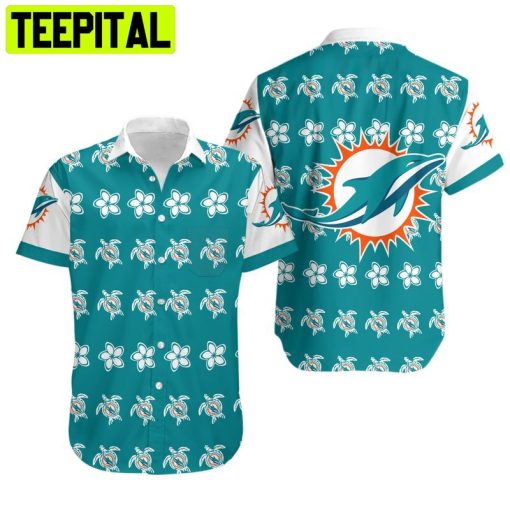 Miami Dolphins Turtle and Flower Hawaiian Shirt