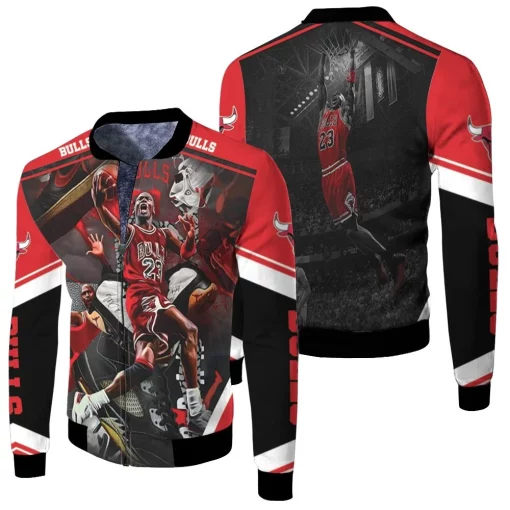 Michael Jordan 23 Chicago Bulls Dunk Shot Fleece Bomber Jacket