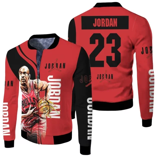 Michael Jordan 23 Chicago Bulls Running Fleece Bomber Jacket