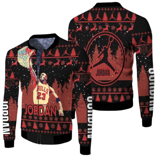 Michael Jordan Jump Shot Christmas Decor Fleece Bomber Jacket